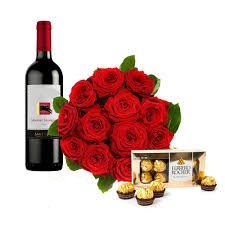 bouquet 24 rosas vino y chocolates 